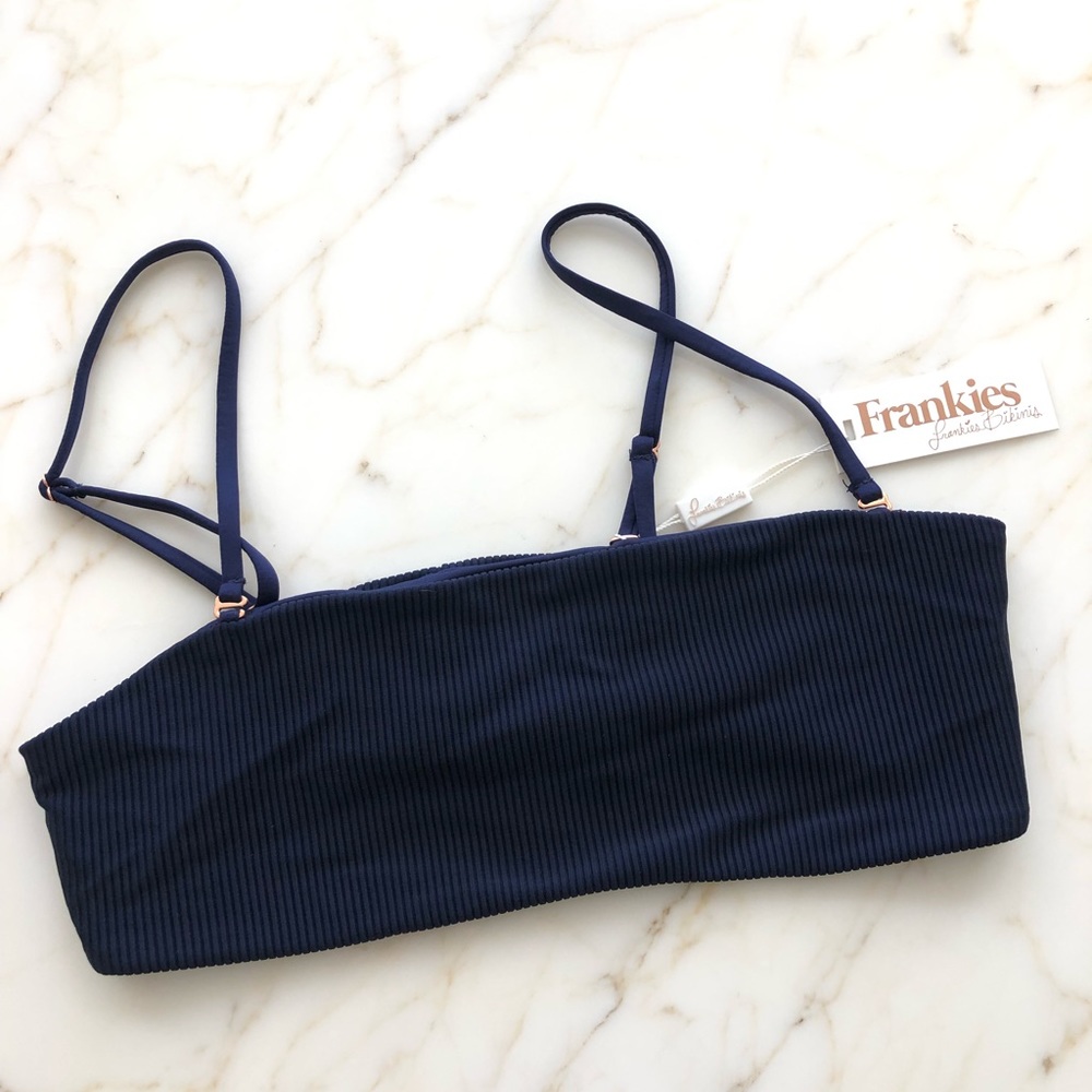 Frankies Bikinis Scarlett Ribbed Top Navy